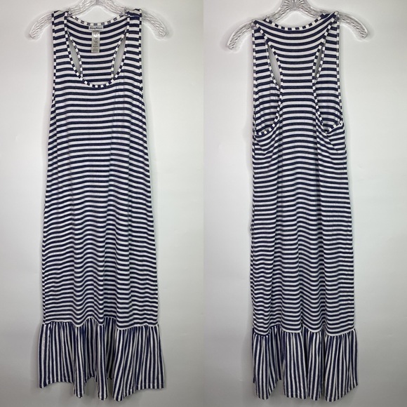 Tommy Bahama Blue White Striped Racer Back Maxi Dress Size Large - Picture 1 of 8